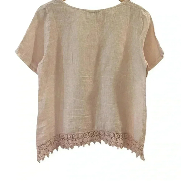 Terzo Milennio linen and crochet top lagenlook boho minimalist neutral pink med - Picture 2 of 8